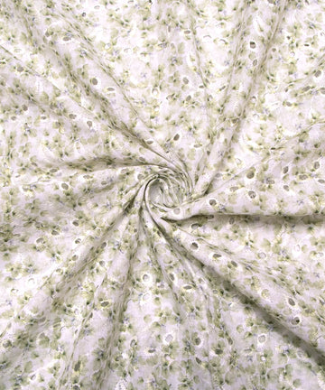 Light Green Color Floral Digital Printed Cotton ChikanKari Embroidery Fabric